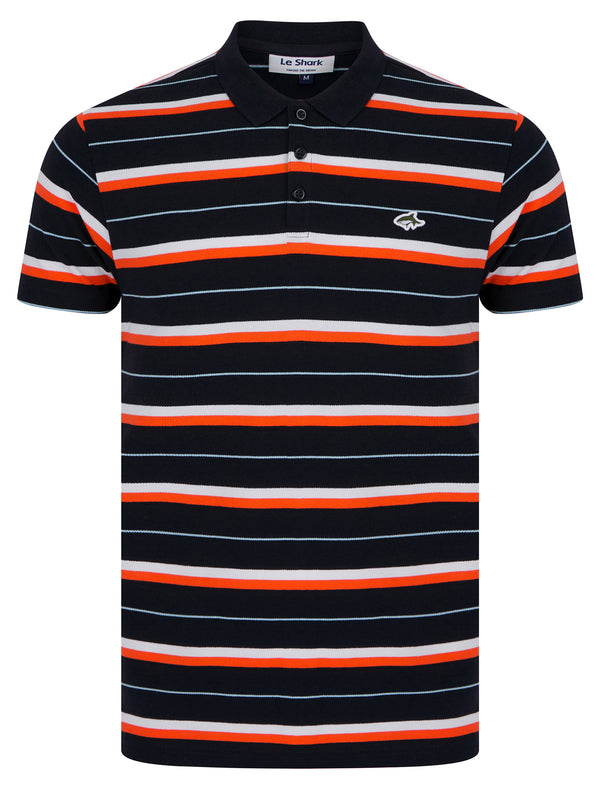 Lant Yarn Dyed Striped Cotton Pique Polo Shirt in Sky Captain Navy - Le Shark