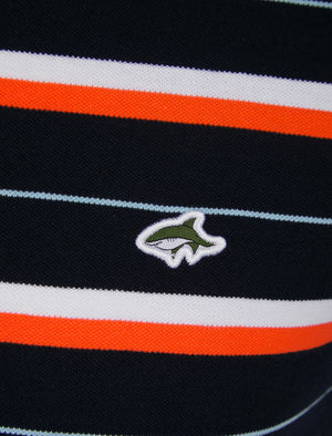 Lant Yarn Dyed Striped Cotton Pique Polo Shirt in Sky Captain Navy - Le Shark