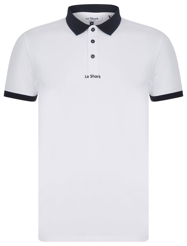 Ridge Stretch Cotton Pique Polo Shirt in Bright White - Le Shark