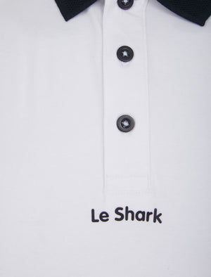 Ridge Stretch Cotton Pique Polo Shirt in Bright White - Le Shark