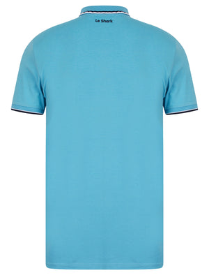Lincoln Stretch Cotton Pique Polo Shirt with Tipping in Blissful Blue - Le Shark