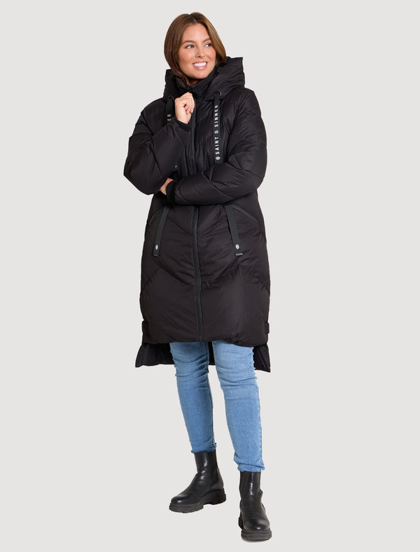 Newby Hooded Longline Quilted Puffer Coat in Black - Saint & Sinner