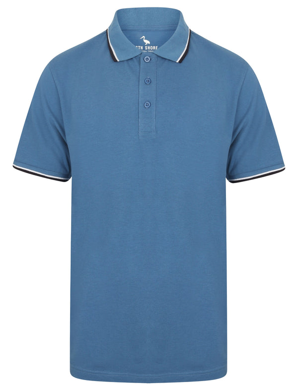 Kayan Basic Cotton Pique Polo Shirt With Tipping in Federal Blue - South Shore