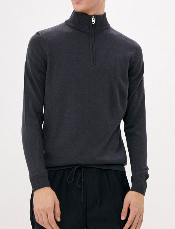 Hitchcock Half Zip Neck Cashmilon Knit Jumper in Charcoal - Kensington Eastside