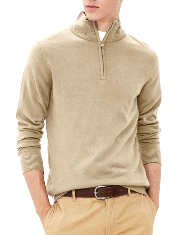 Redwood Half Zip Neck Cashmilon Knit Jumper in Stone - Kensington Eastside