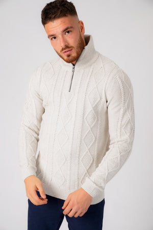 Eskra Half Zip Cable Knit Jumper in Stone - Tokyo Laundry