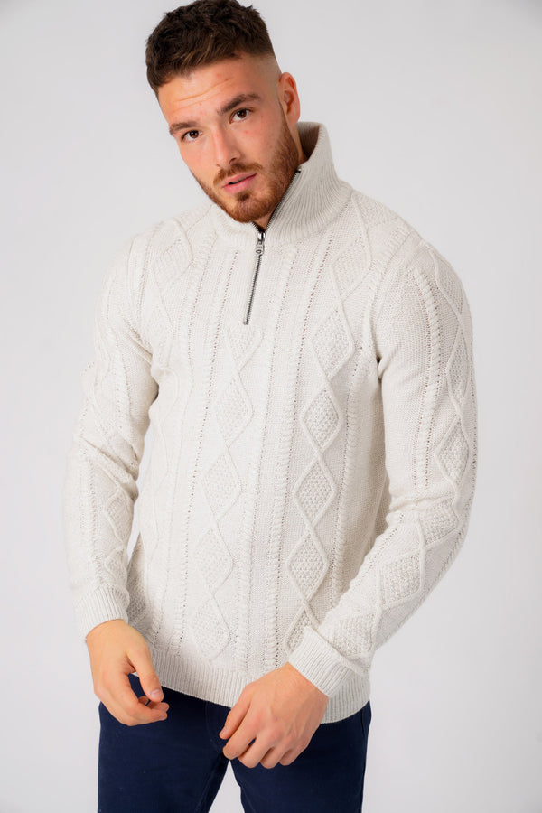Eskra Half Zip Cable Knit Jumper in Stone - Tokyo Laundry