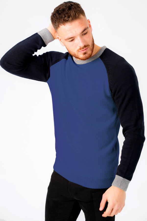 Moffatt Raglan Sleeve Cotton Knit Jumper In Mazarine Blue - Tokyo Laundry