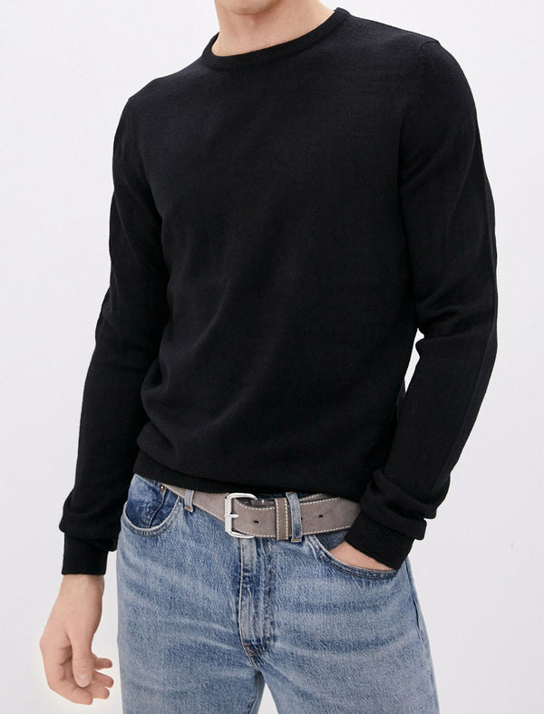 Houston Basic Crew Neck Knitted Jumper in Black - Kensington Eastside