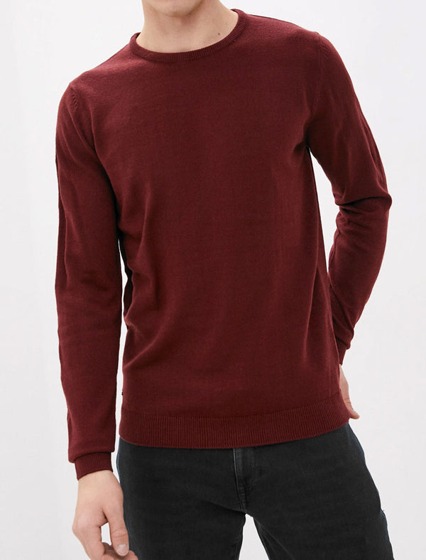 Houston Basic Crew Neck Knitted Jumper in Oxblood - Kensington Eastside