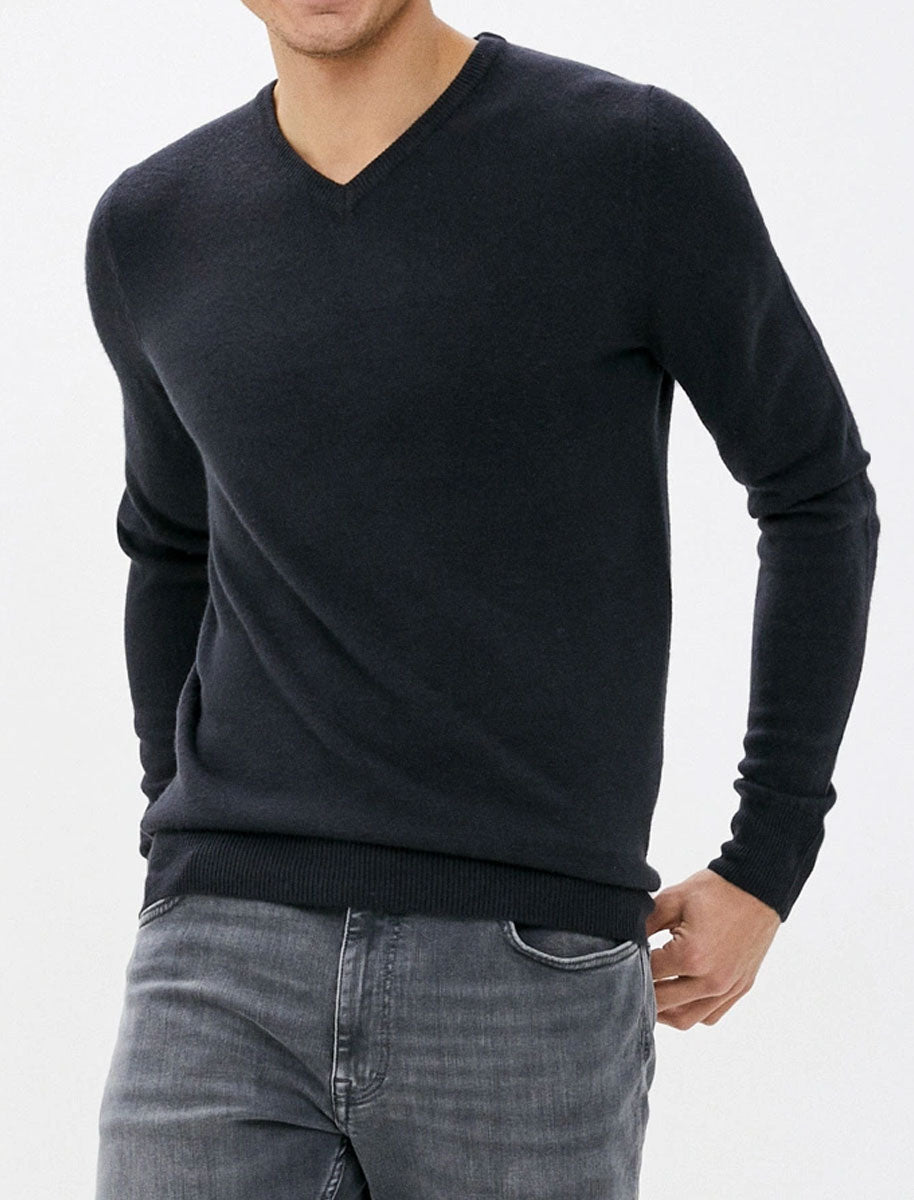 Silvo Soft Cashmillon V Neck Jumper In Dark Navy