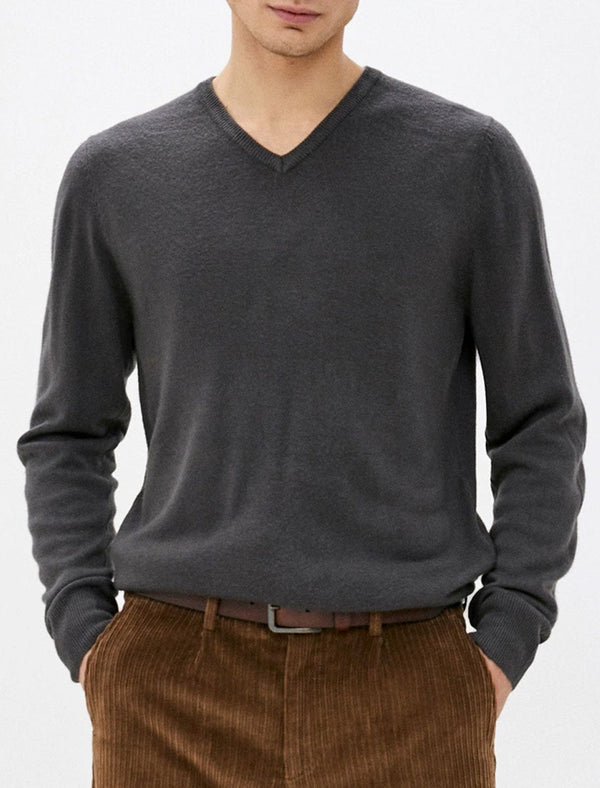 Kasso Soft V Neck Jumper In Ebony Grey - Kensington Eastside