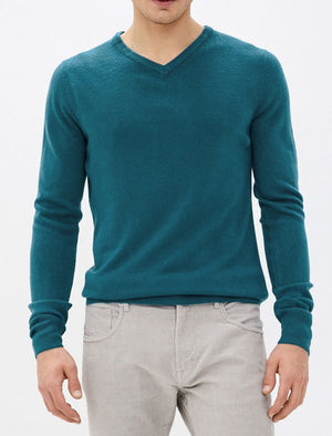 Silvo Soft Cashmillon V Neck Jumper In Kingfisher Blue - Kensington Eastside