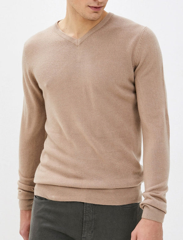 Kasso Soft V Neck Jumper In Taupe - Kensington Eastside