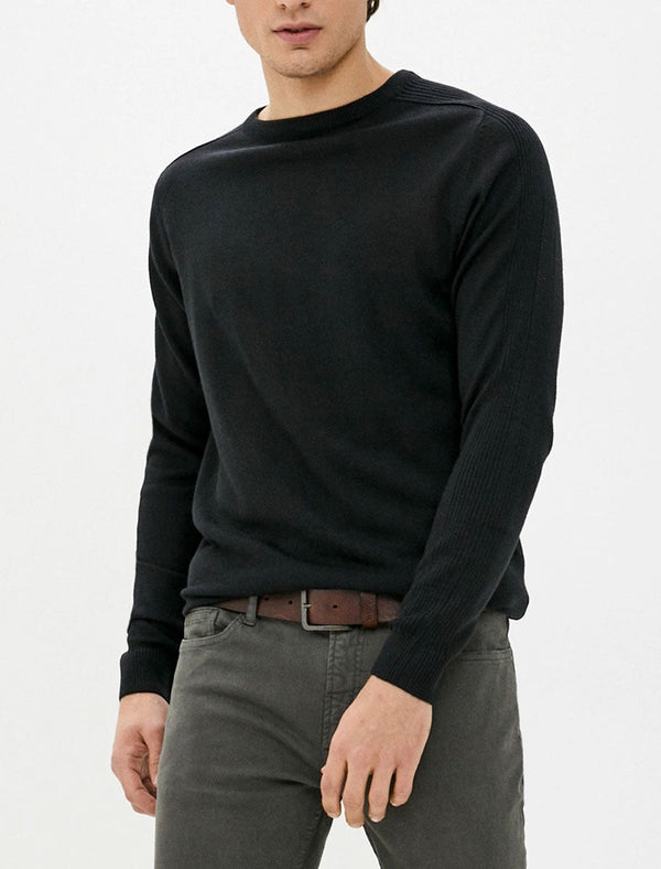 Striker Crew Neck Knitted Jumper in Jet Black - Kensington Eastside