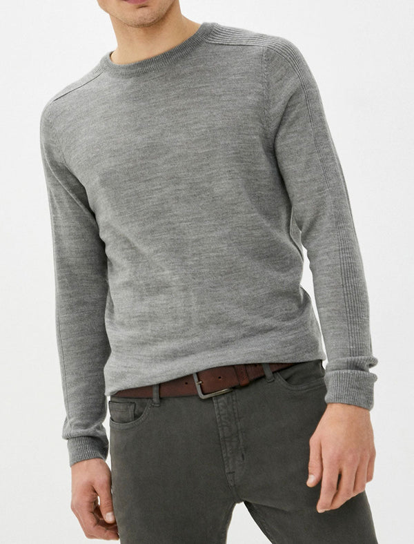 Striker Crew Neck Knitted Jumper in Mid Grey Marl - Kensington Eastside