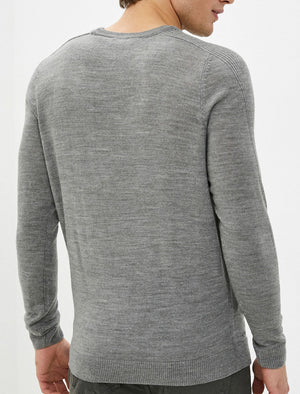 Striker Crew Neck Knitted Jumper in Mid Grey Marl - Kensington Eastside