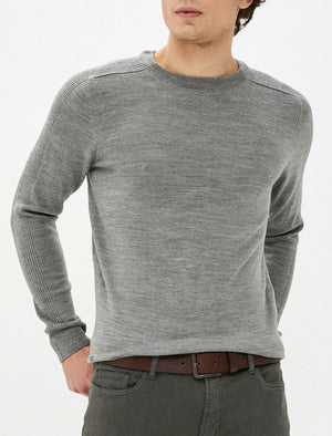 Striker Crew Neck Knitted Jumper in Mid Grey Marl - Kensington Eastside