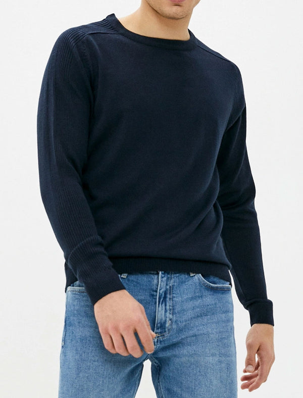 Chattox Crew Neck Knitted Jumper in Sky Captain Navy - Kensington Eastside