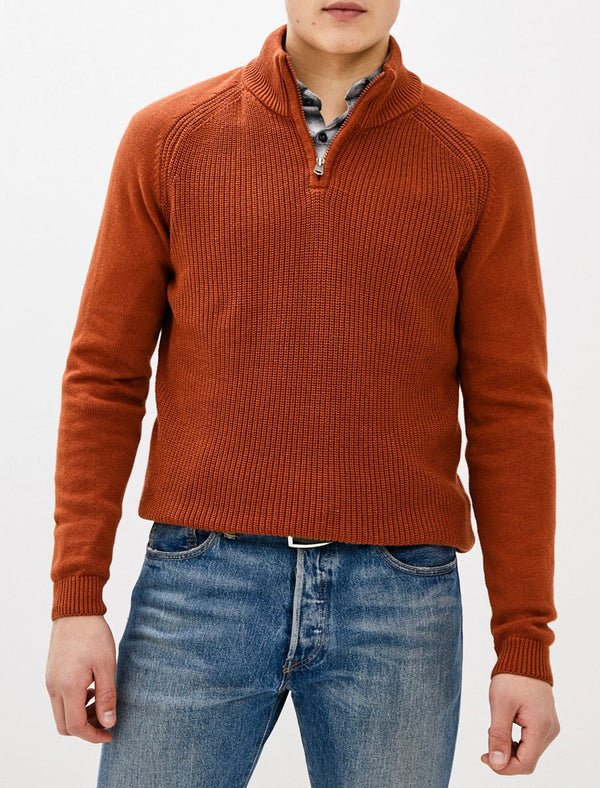Kinkle Half Zip Cotton Knitted Jumper In Rust - Kensington Eastside