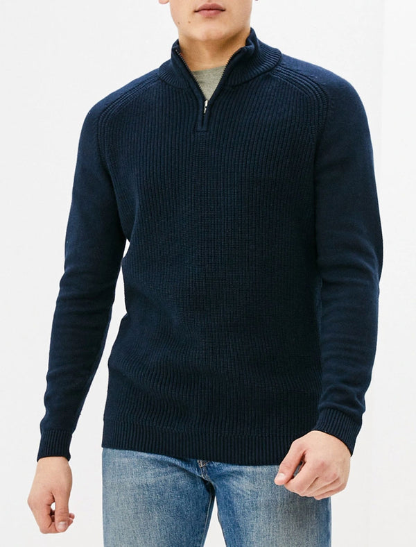 Kinkle Half Zip Cotton Knitted Jumper In Sky Captain Navy - Kensington Eastside