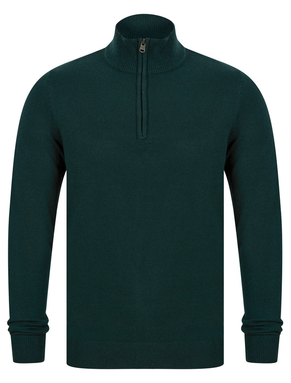 Hitchcock Half Zip Neck Cashmilon Knit Jumper in Evergreen - Kensington Eastside