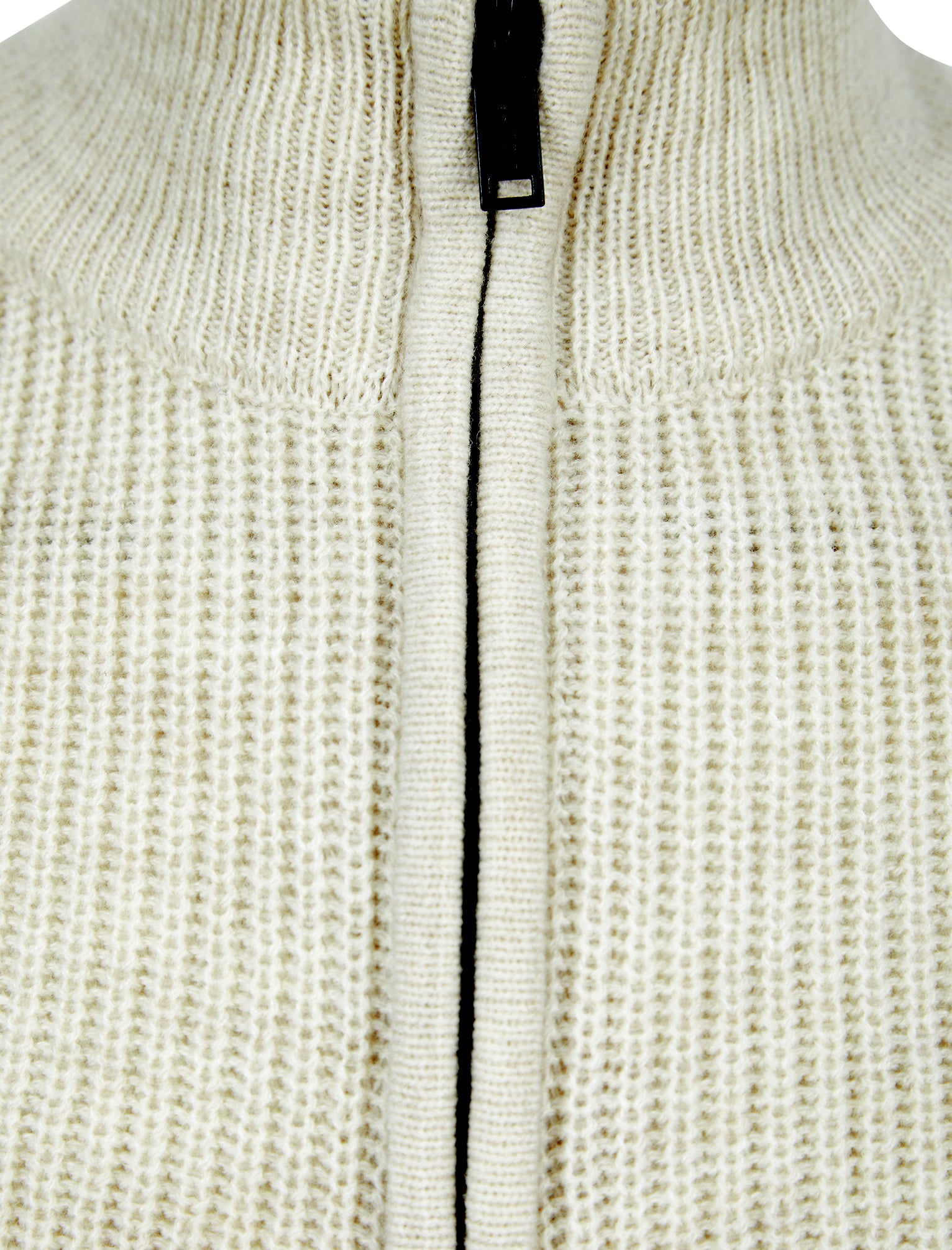 Asteroid Half Zip Funnel Neck Wool Blend Knitted Jumper in Oatgrey