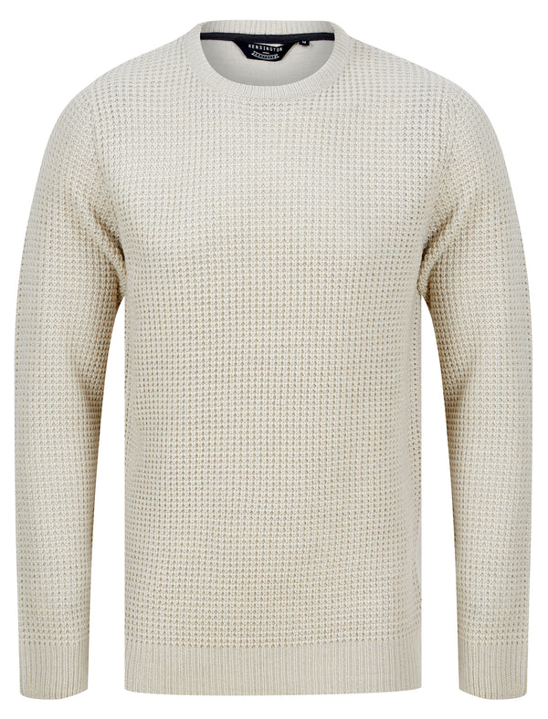 Olney Crew Neck Waffle Knit Jumper in Oatmeal Marl - Kensington Eastside