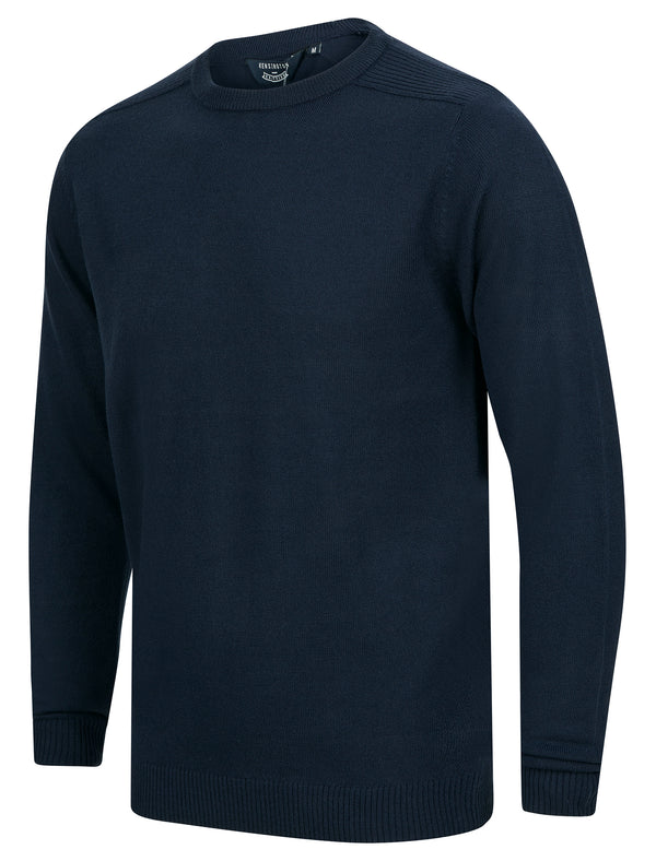 Friedrich Crew Neck Knitted Jumper in Sky Captain Navy - Kensington Eastside