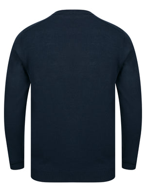 Friedrich Crew Neck Knitted Jumper in Sky Captain Navy - Kensington Eastside