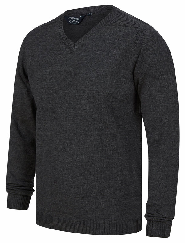 Rubik V-Neck Knitted Jumper in Charcoal Marl - Kensington Eastside
