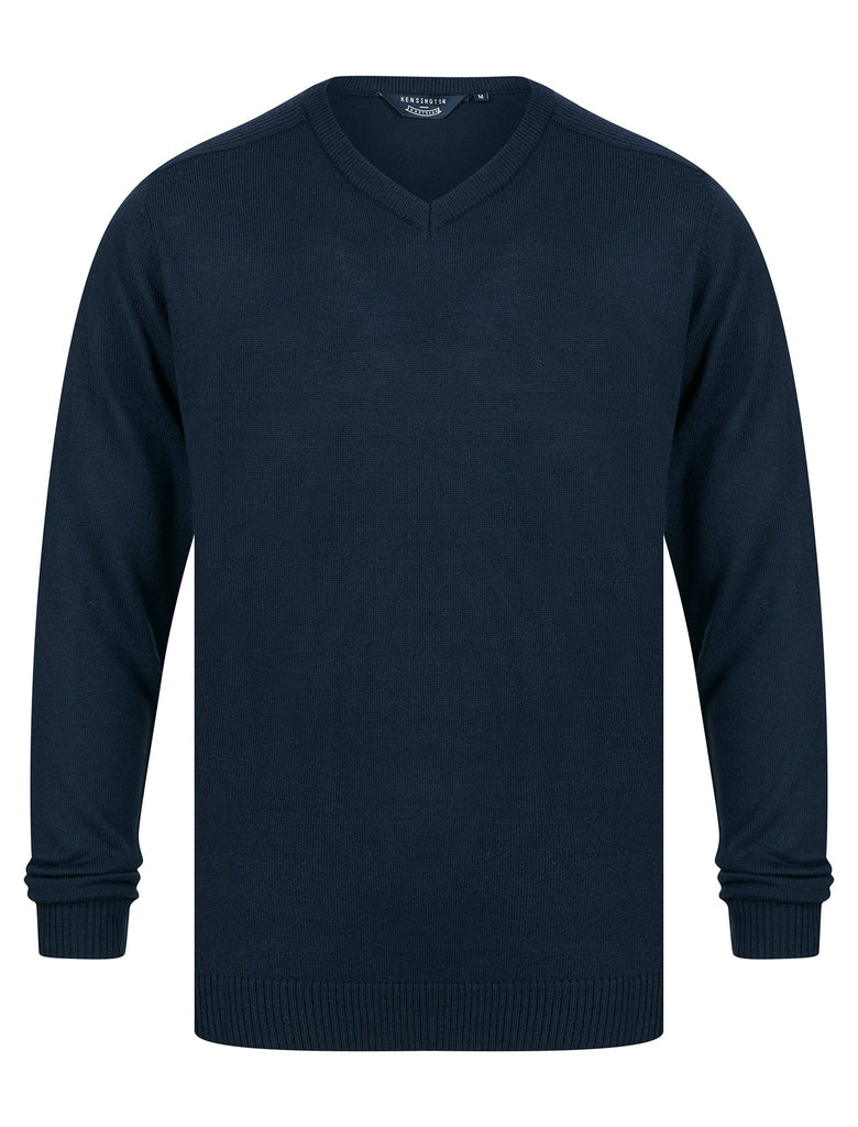 Rubik V-Neck Knitted Jumper in Sky Captain Navy - Kensington Eastside ...