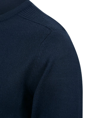 Rubik V-Neck Knitted Jumper in Sky Captain Navy - Kensington Eastside