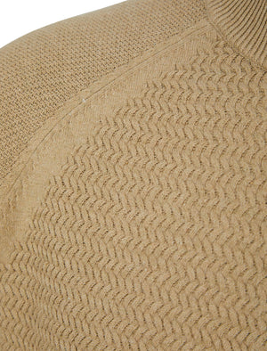 Valve Quarter Zip Textured Knit Cotton Funnel Neck Jumper in Biscuit - Kensington Eastside