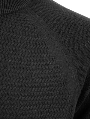 Valve Quarter Zip Textured Knit Cotton Funnel Neck Jumper in Black - Kensington Eastside