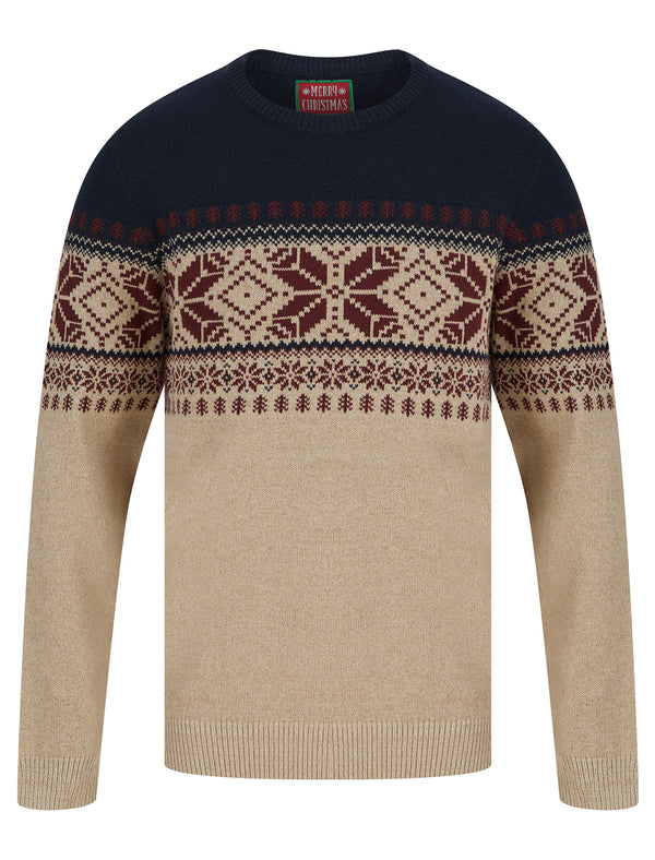 Men's Jolli Jacquard Nordic Fairisle Christmas Jumper in Navy - Merry Christmas