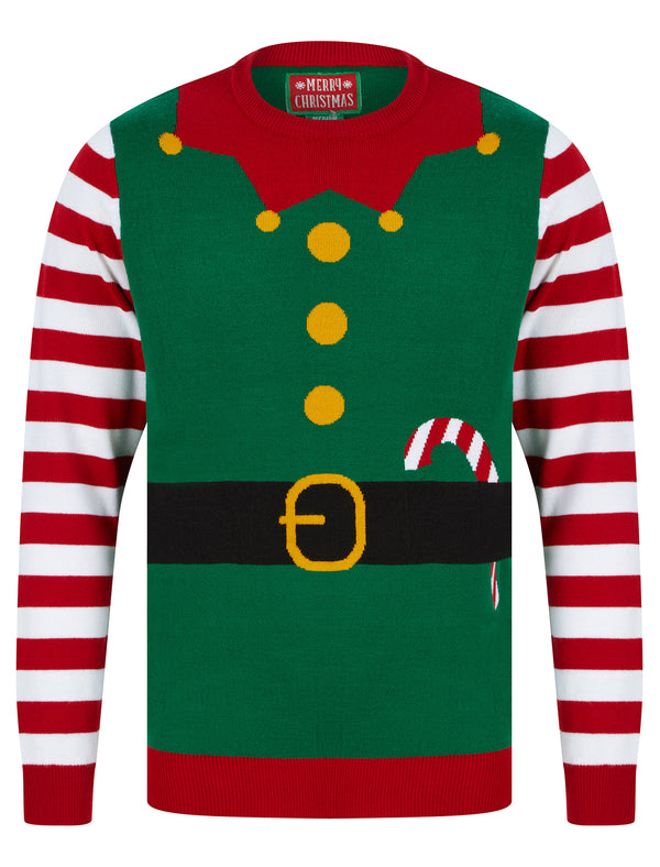 Men's Elfie Novelty Christmas Jumper in Christmas Green - Merry Christmas