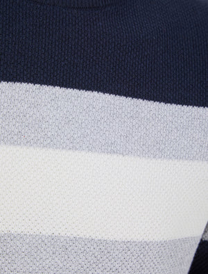 Thriller Crew Neck Textured Knit Cotton Rich Colour Block Jumper in Navy - Tokyo Laundry