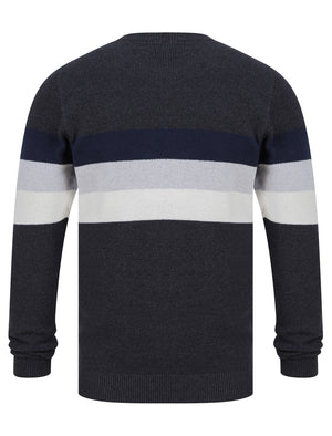 Najwa Crew Neck Textured Knit Cotton Rich Colour Block Jumper in Dark Grey Marl - Tokyo Laundry