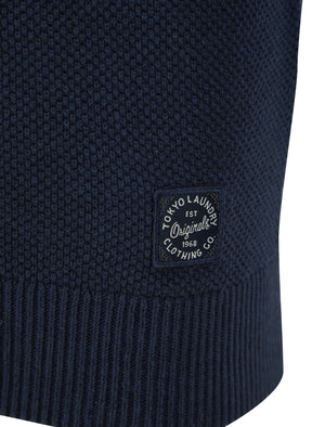 Najwa Crew Neck Textured Knit Cotton Rich Colour Block Jumper in Navy - Tokyo Laundry