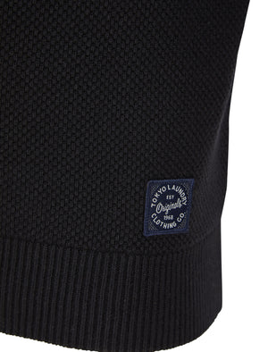 Nimri Cotton Rich Quarter Zip Funnel Neck Knitted Colour Block Jumper in Black - Tokyo Laundry