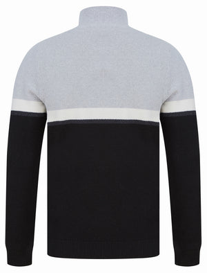 Nimri Cotton Rich Quarter Zip Funnel Neck Knitted Colour Block Jumper in Black - Tokyo Laundry