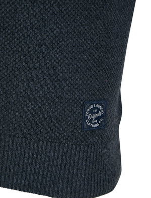 Nimri Cotton Rich Quarter Zip Funnel Neck Knitted Colour Block Jumper in Dark Grey Marl - Tokyo Laundry