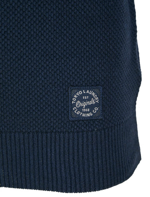 Nimri Cotton Rich Quarter Zip Funnel Neck Knitted Colour Block Jumper in Navy - Tokyo Laundry