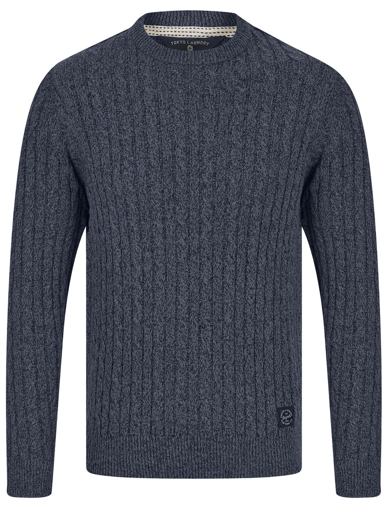 Alonso Chunky Cable Knitted Jumper in Navy Twist - Tokyo Laundry