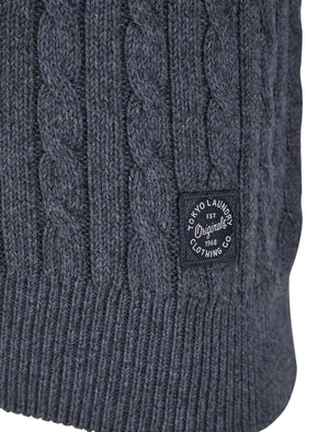 Alonso Chunky Cable Knitted Jumper in Navy Twist - Tokyo Laundry