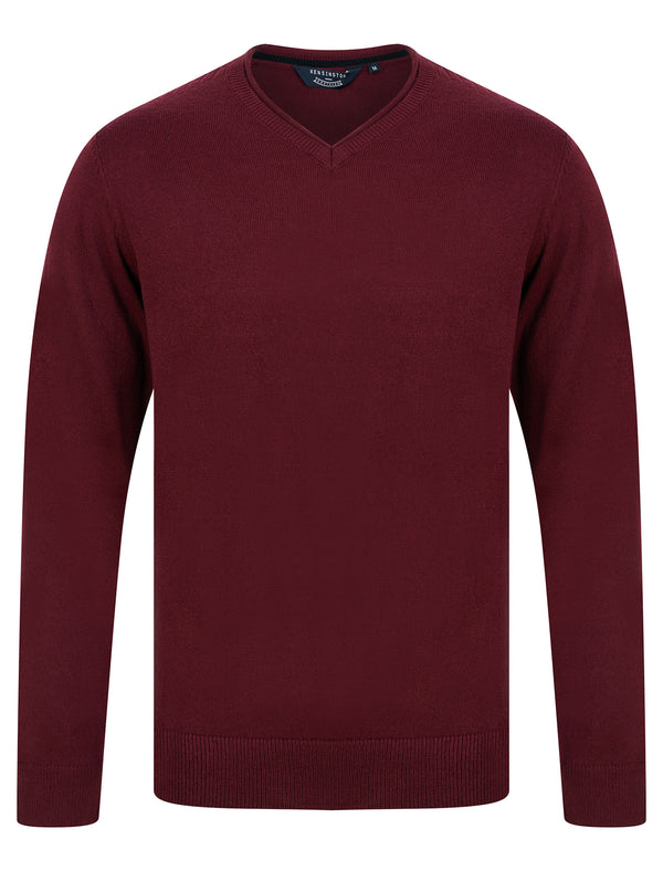 Nacho Basic V Neck Knitted Jumper in Zinfandel - Kensington Eastside