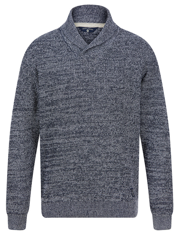 Adoja Cotton Rich Shawl Neck Waffle Knit Jumper in Navy Twist - Tokyo Laundry