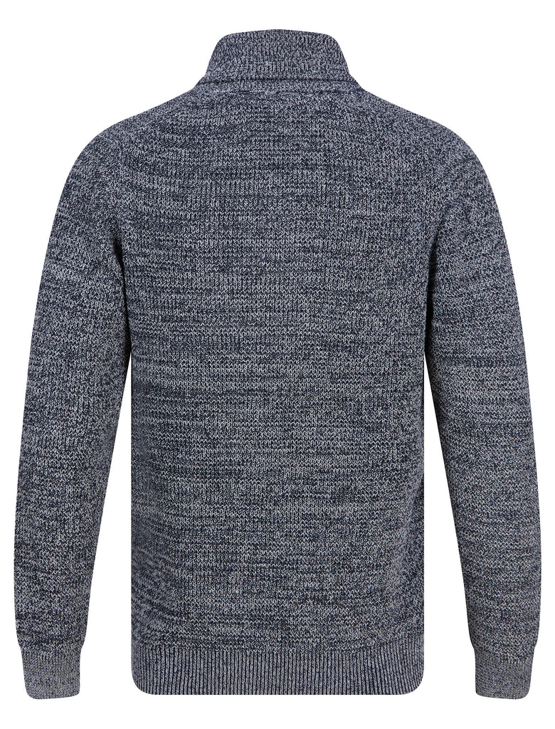 Adoja Cotton Rich Shawl Neck Waffle Knit Jumper in Navy Twist - Tokyo ...