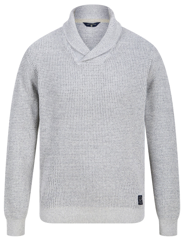 Adoja Cotton Rich Shawl Neck Waffle Knit Jumper in Grey / Ecru Twist - Tokyo Laundry
